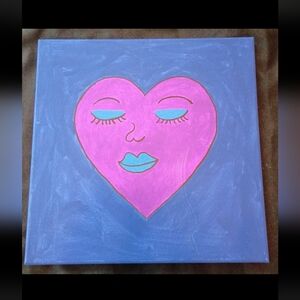 Handpainted Purple Sleeping Heart Acrylic Painting Wall Decor 12x12"